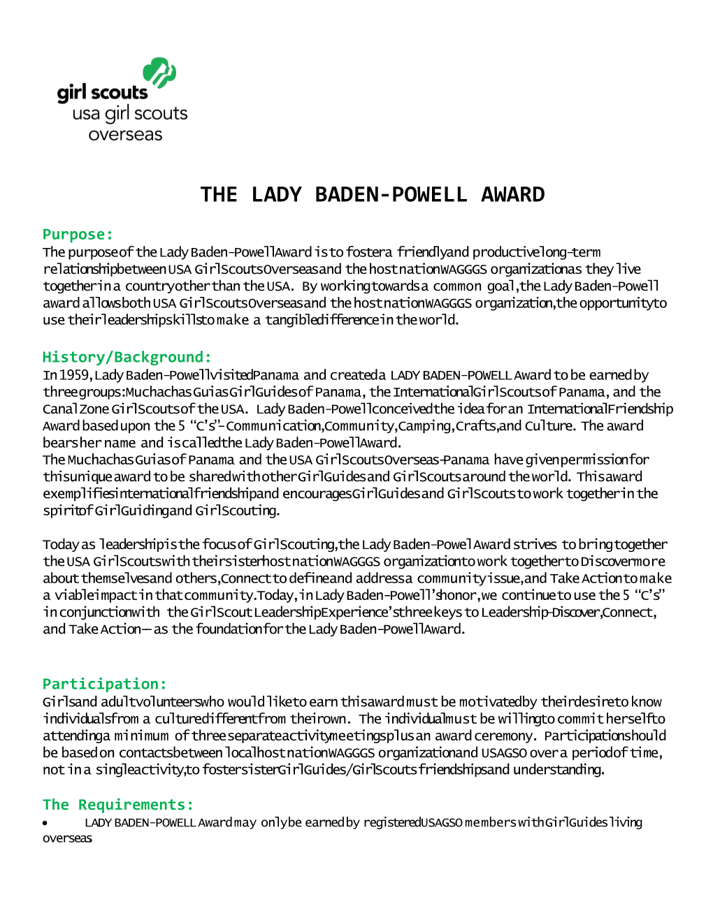 Guidelines for Earning the Lady Baden-Powell Award
