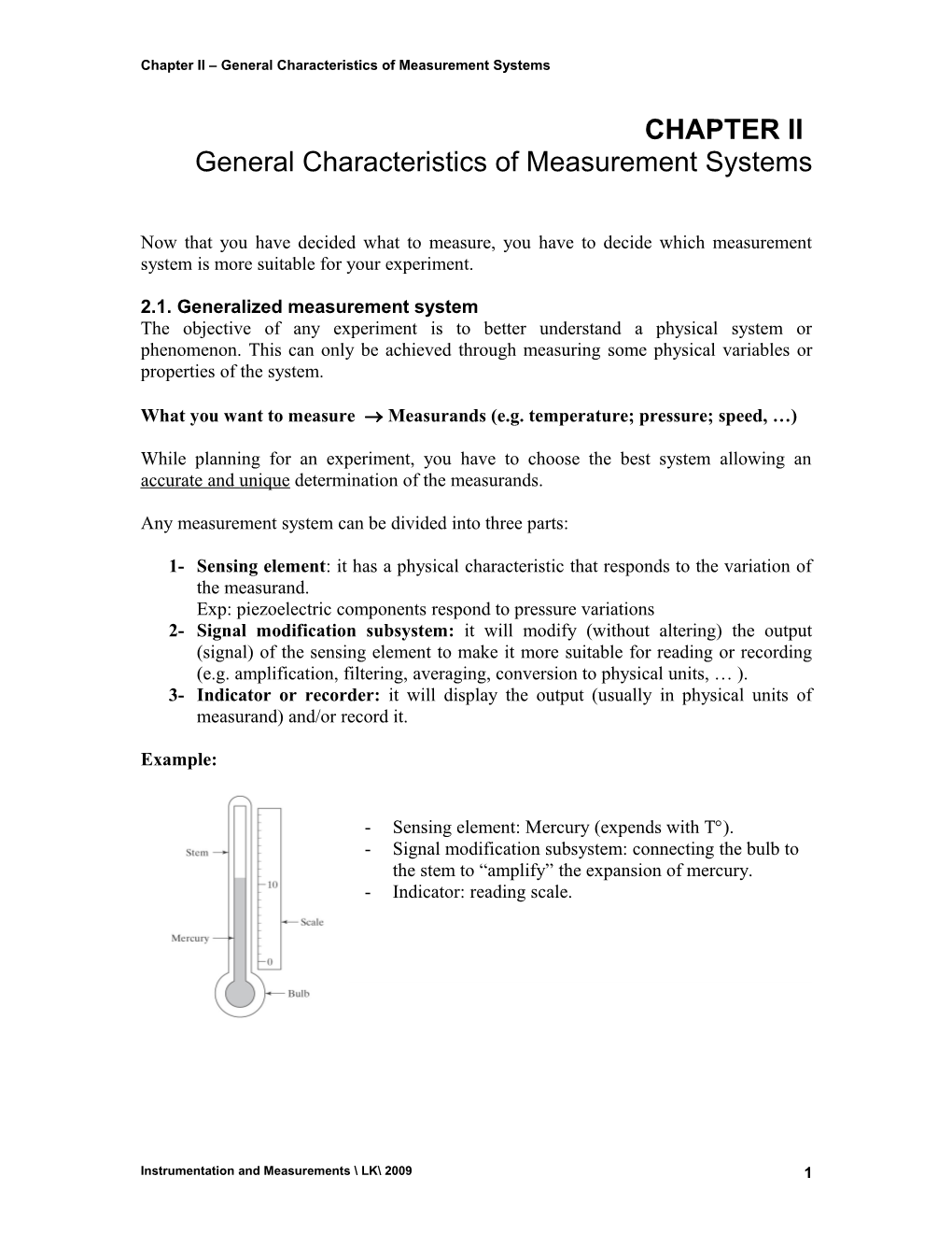 Chapter II General Characteristics of Measurement Systems