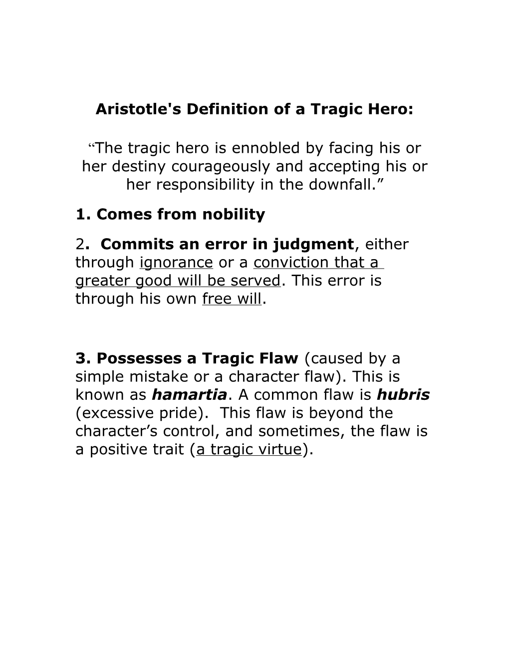 Aristotle's Definition Of A Tragic Hero: