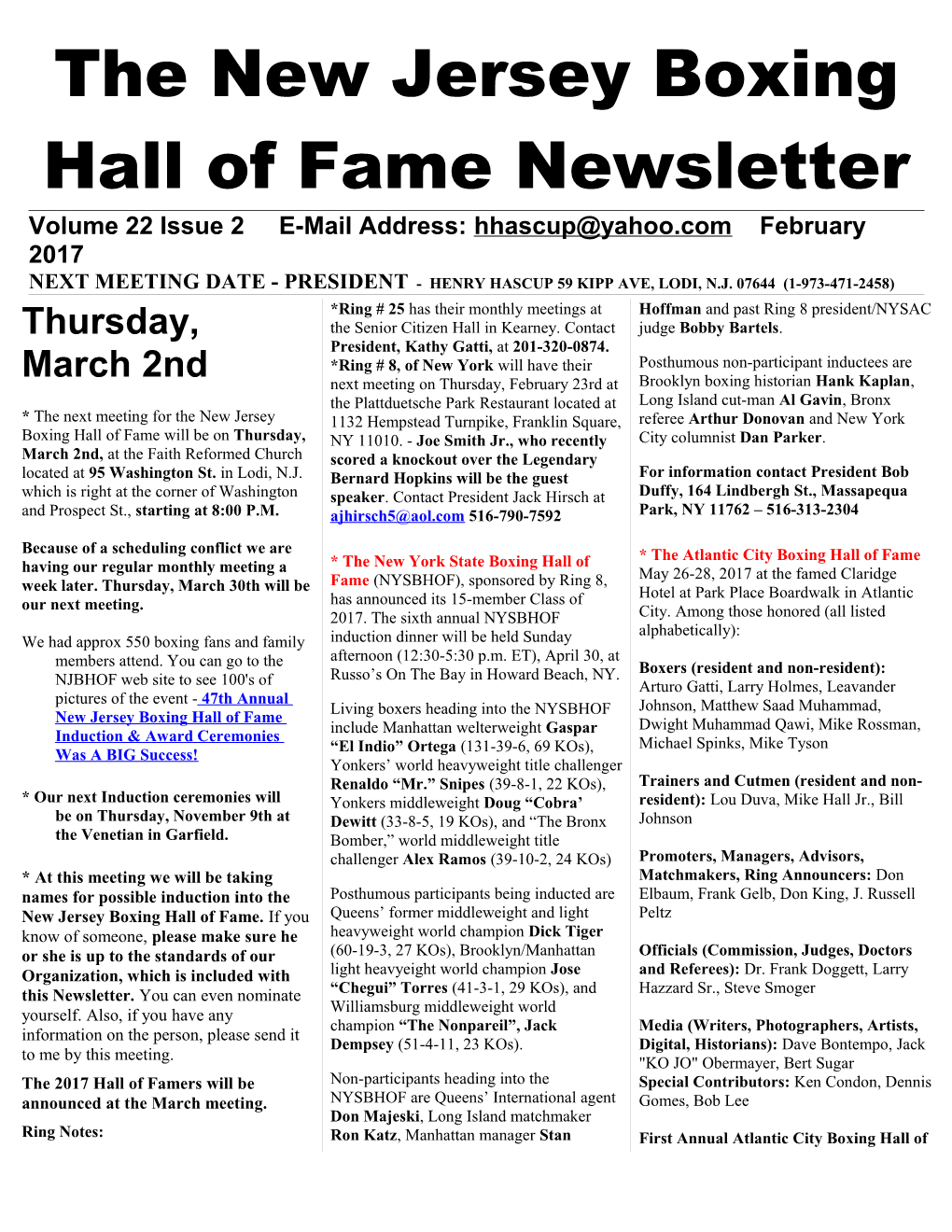 The New Jersey Boxing Hall of Fame Newsletter s3