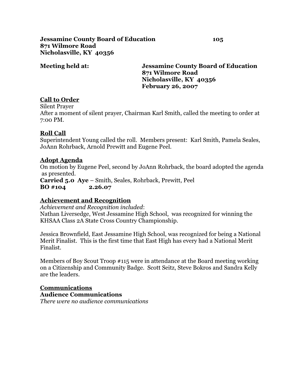 Jessamine County Board of Education 105