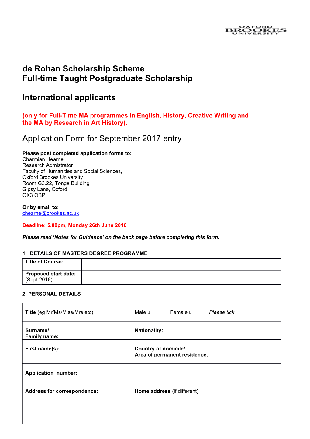 Full-Time Taught Postgraduate Scholarship