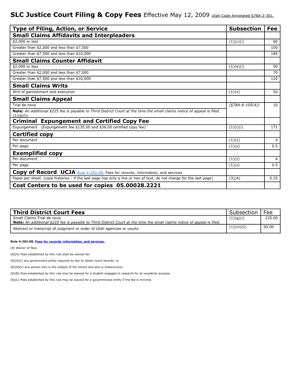 Handout - Filing and Copy Fees