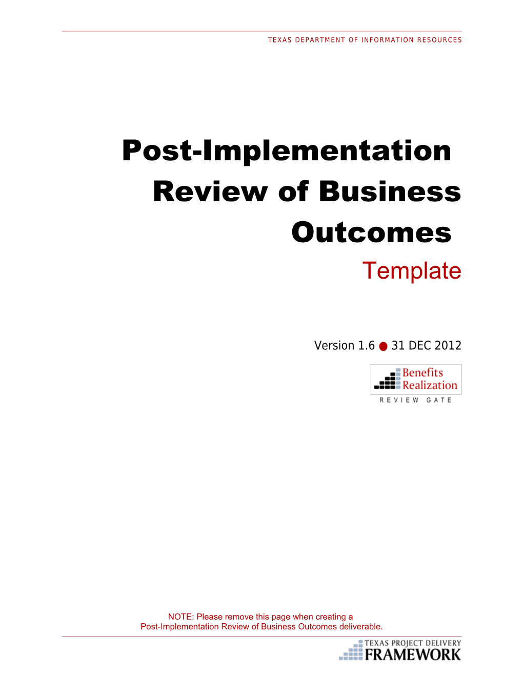 Post-Implementation Review Of Business Outcomes Template