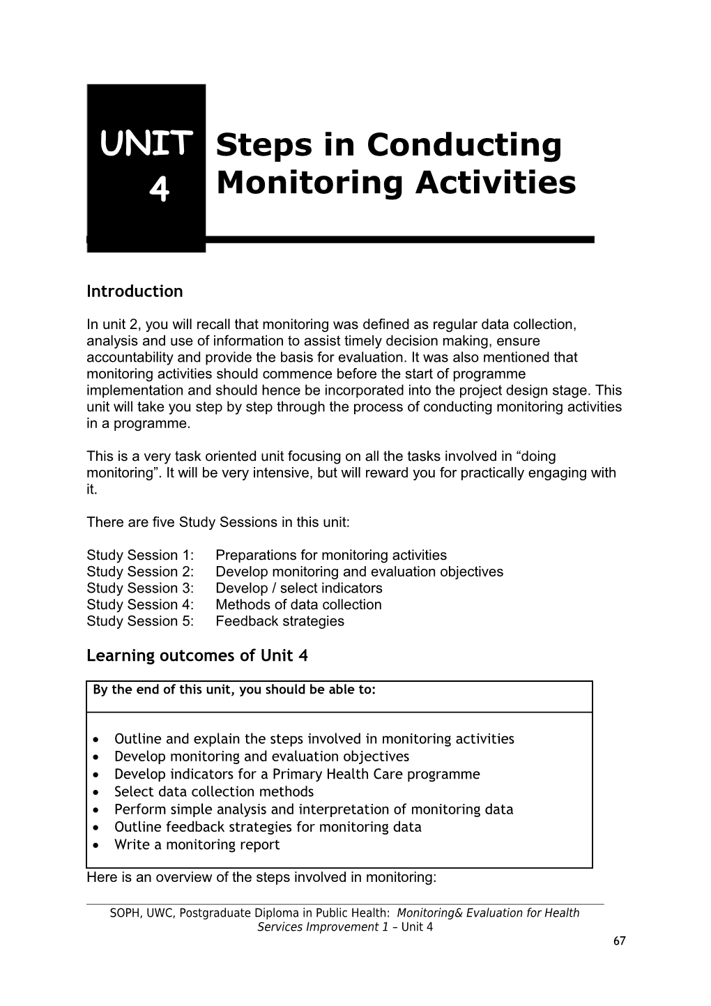 Steps in Conducting Monitoring Activities