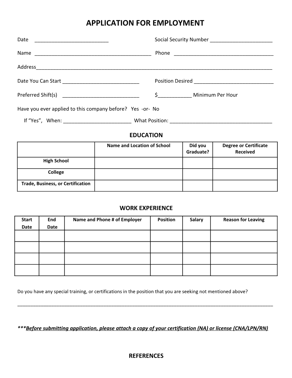 Application for Employment s92