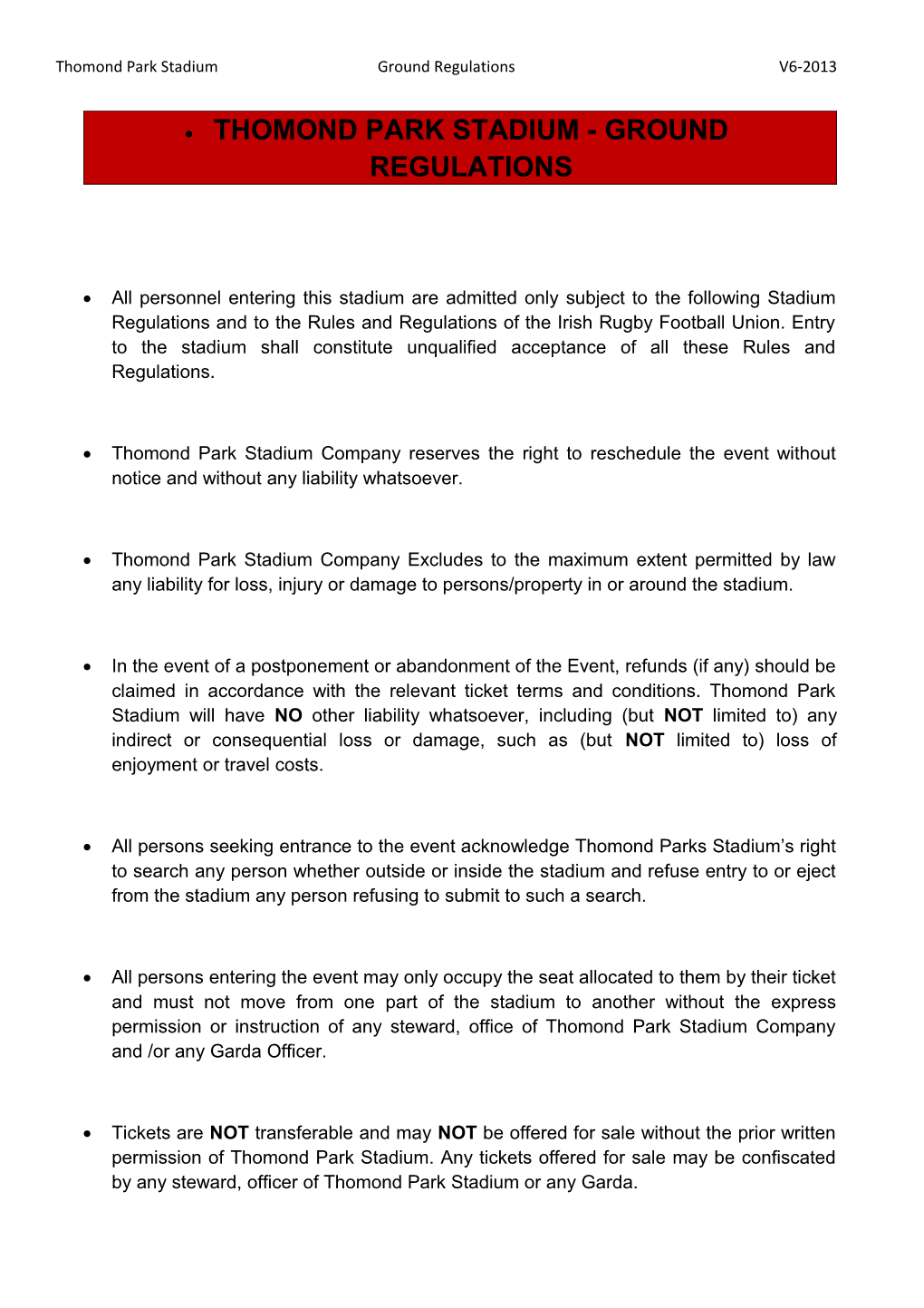 Thomond Park Stadium Ground Regulations V6-2013