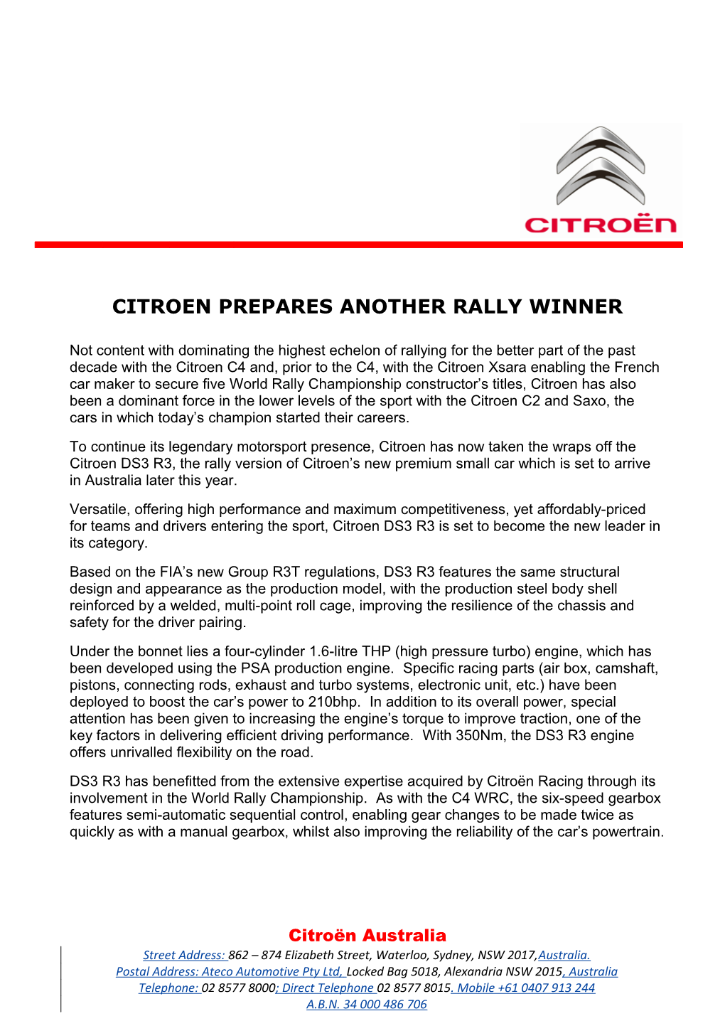 Citroen Prepares Another Rally Winner