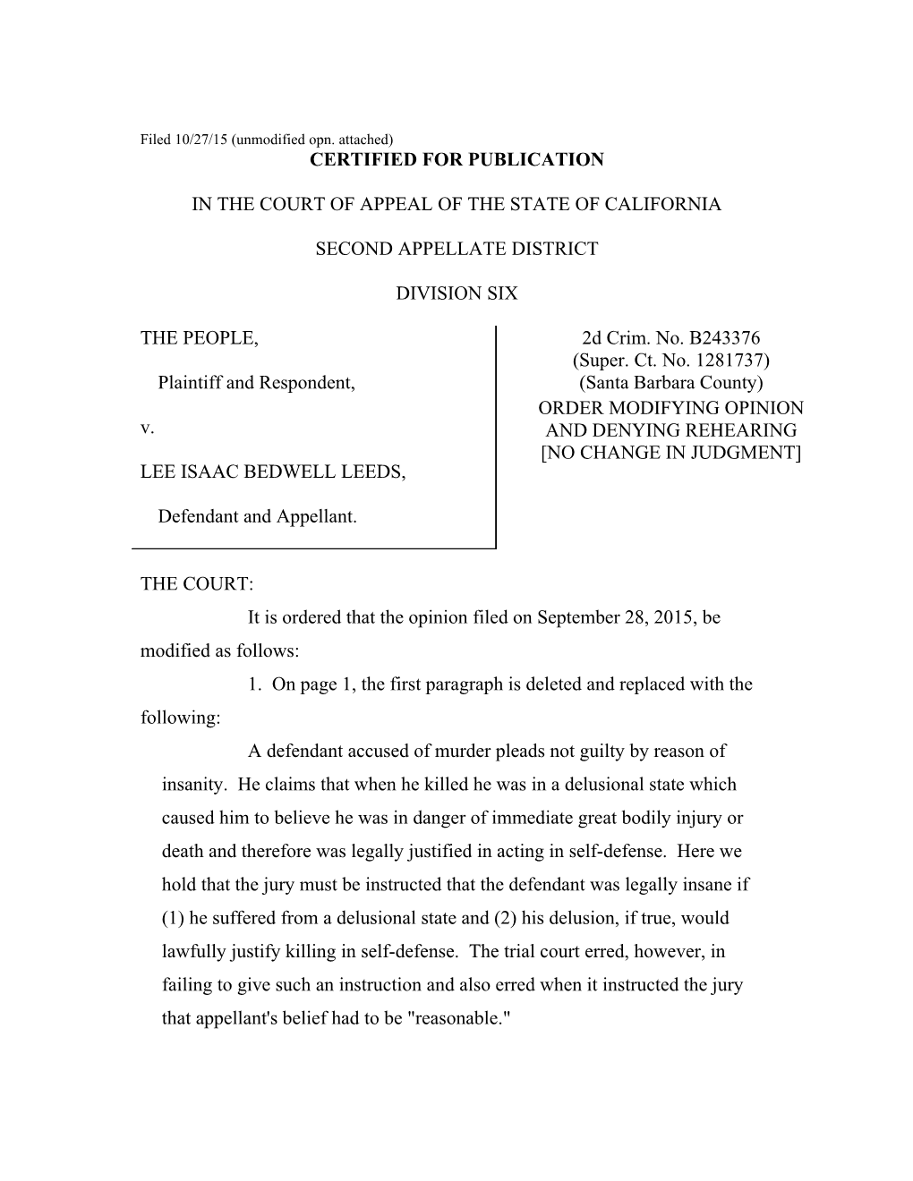 Filed 10/27/15 (Unmodified Opn. Attached)
