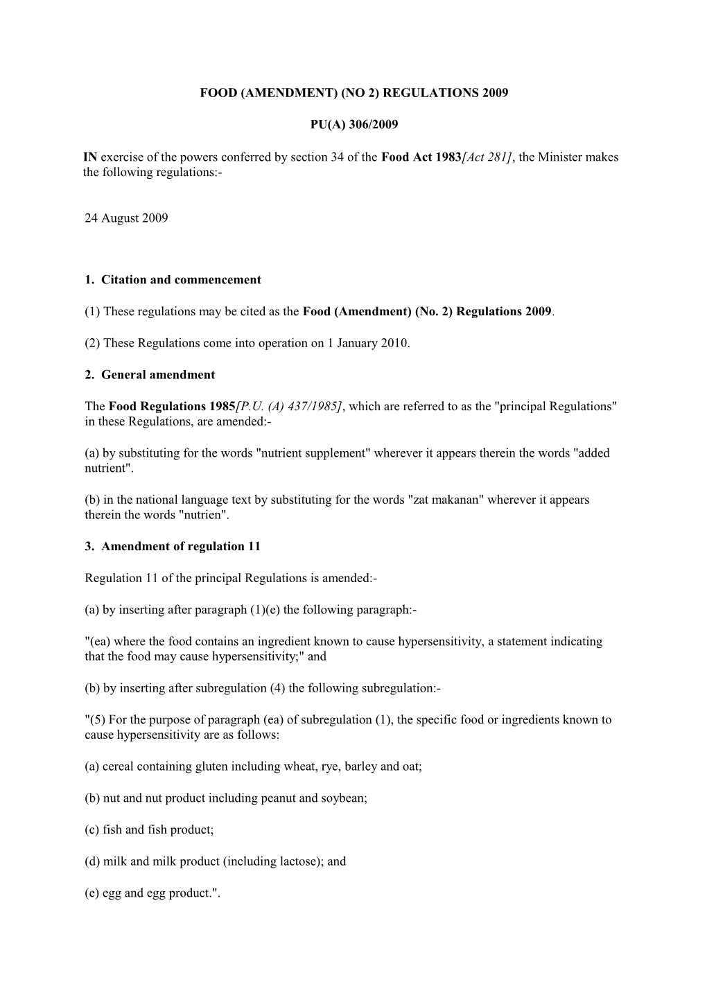 Food (Amendment) (No 2) Regulations 2009