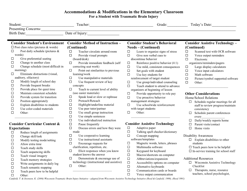 Modifications & Accommodations in the Elementary Classroom