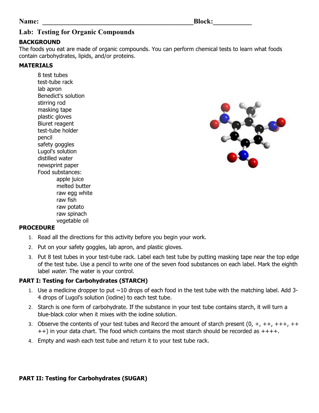 Lab: Testing for Organic Compounds