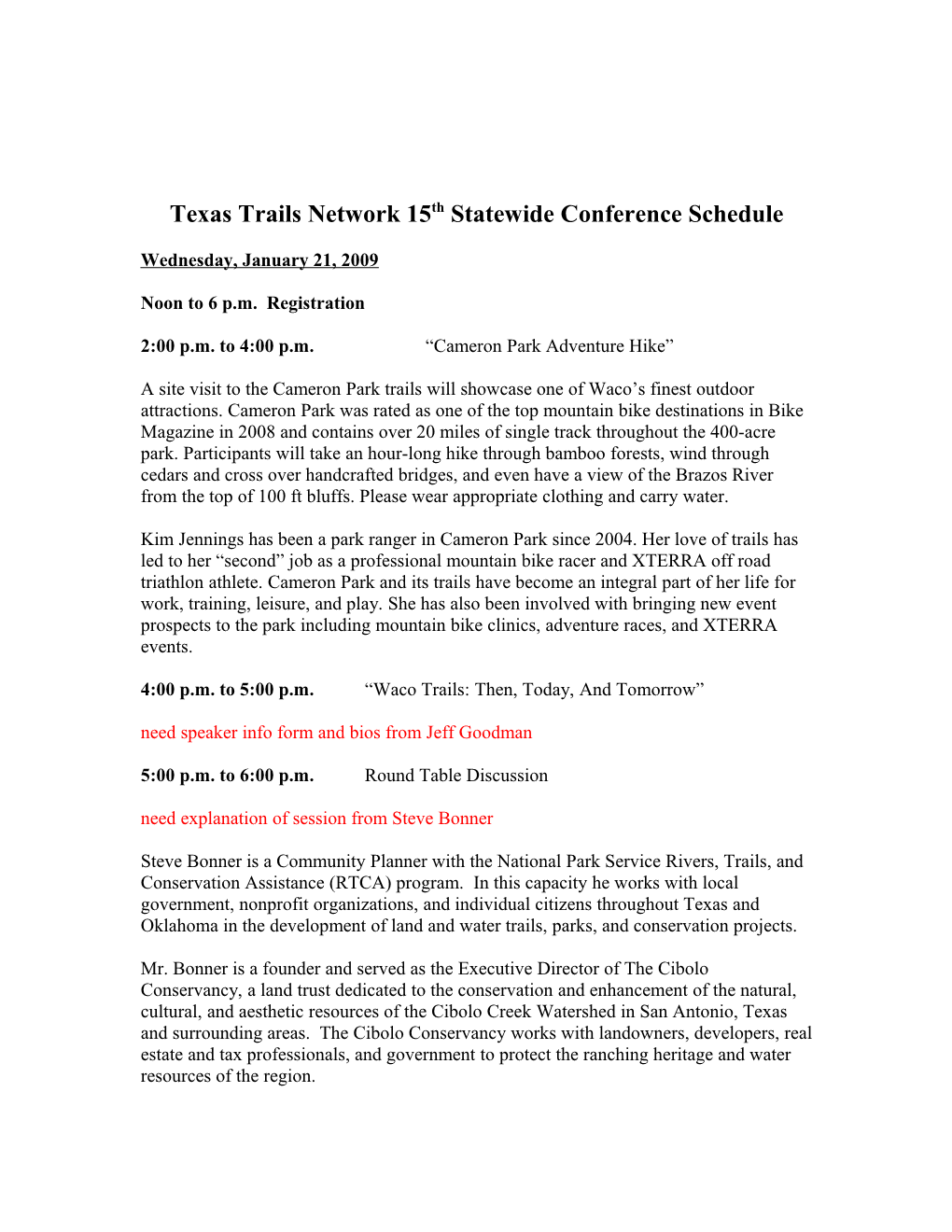 Texas Trails Network 15Th Statewide Conference Schedule