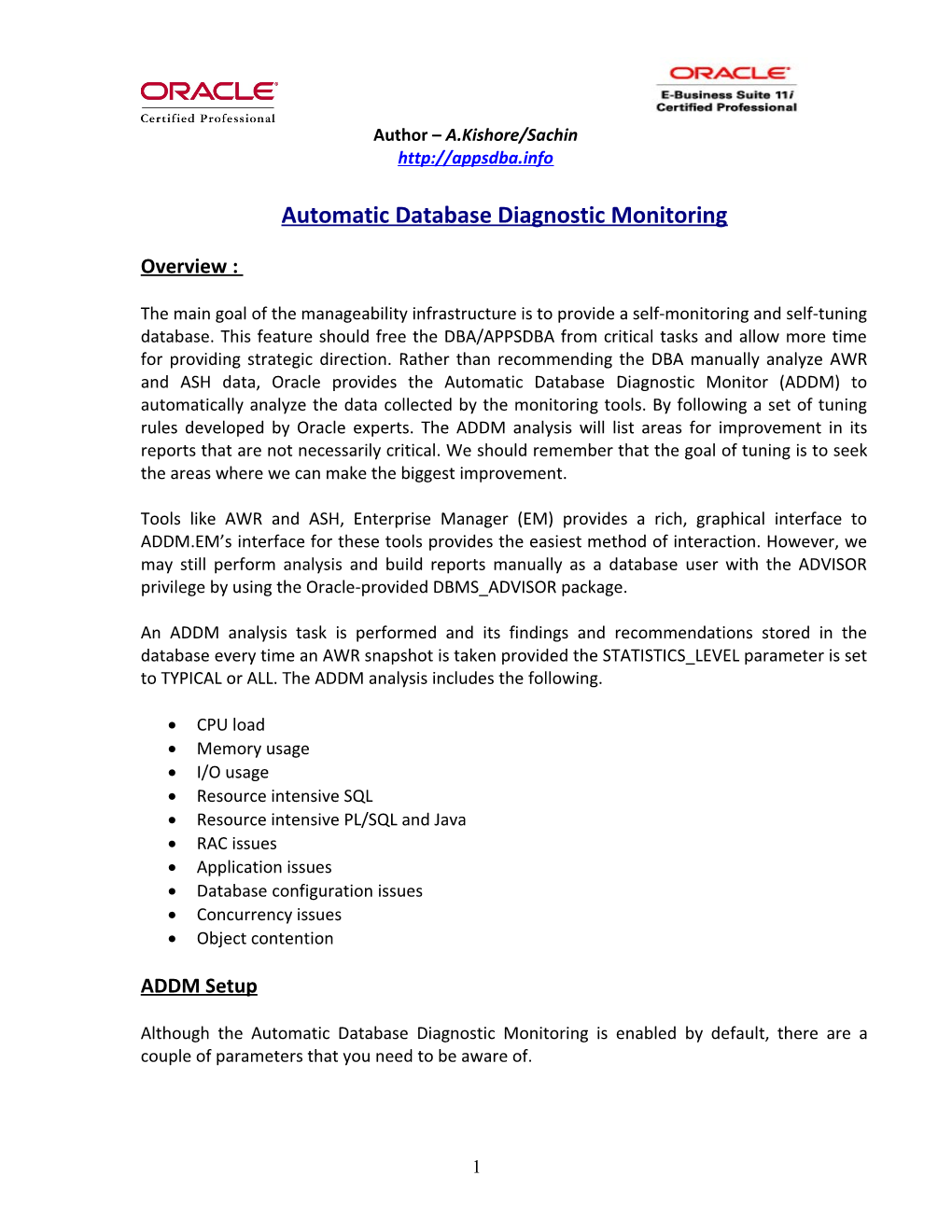 Automatic Database Diagnostic Monitoring