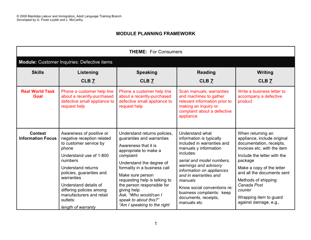Module Planning Framework s1