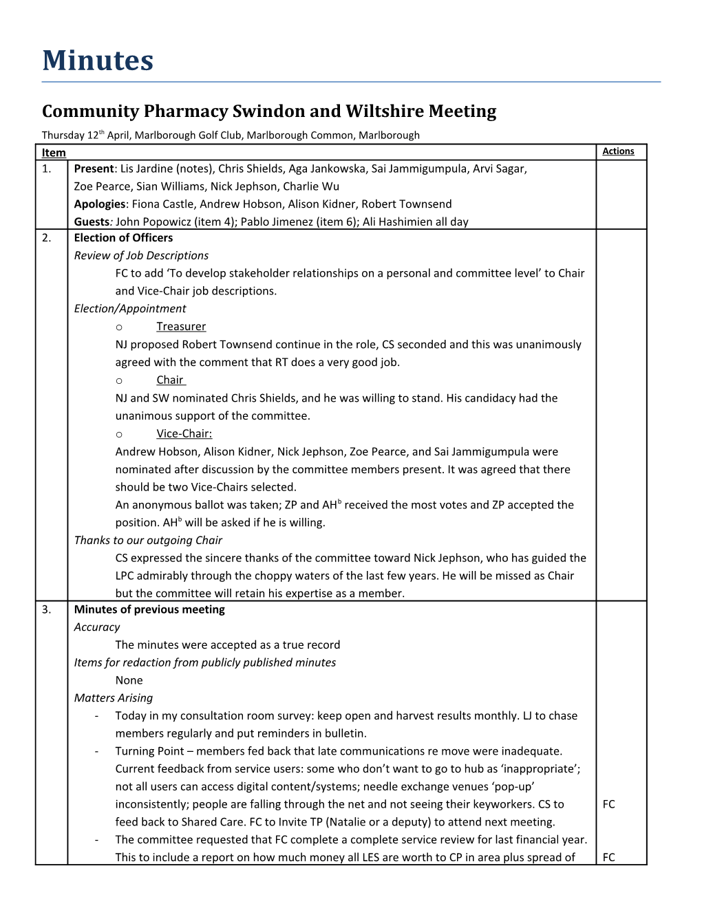 Community Pharmacy Swindon and Wiltshire Meeting