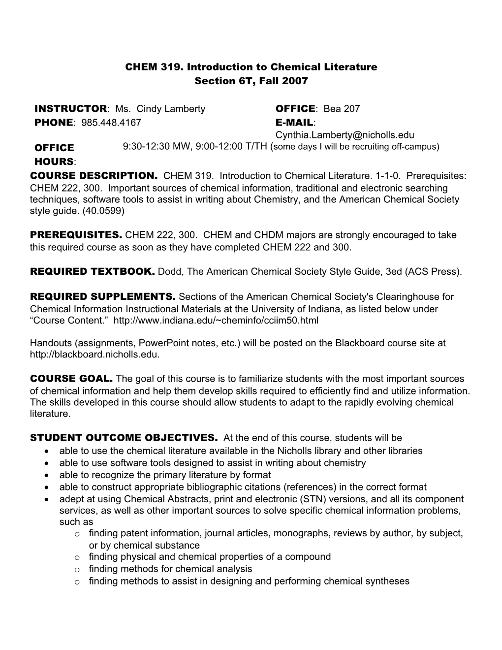 CHEM 319. Introduction to Chemical Literature