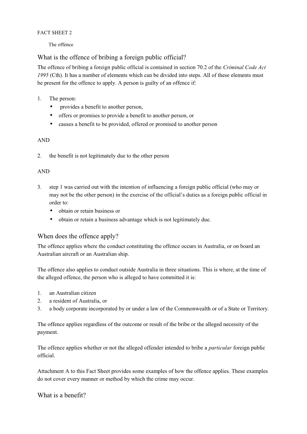 Factsheet - the Foreign Bribery Offence