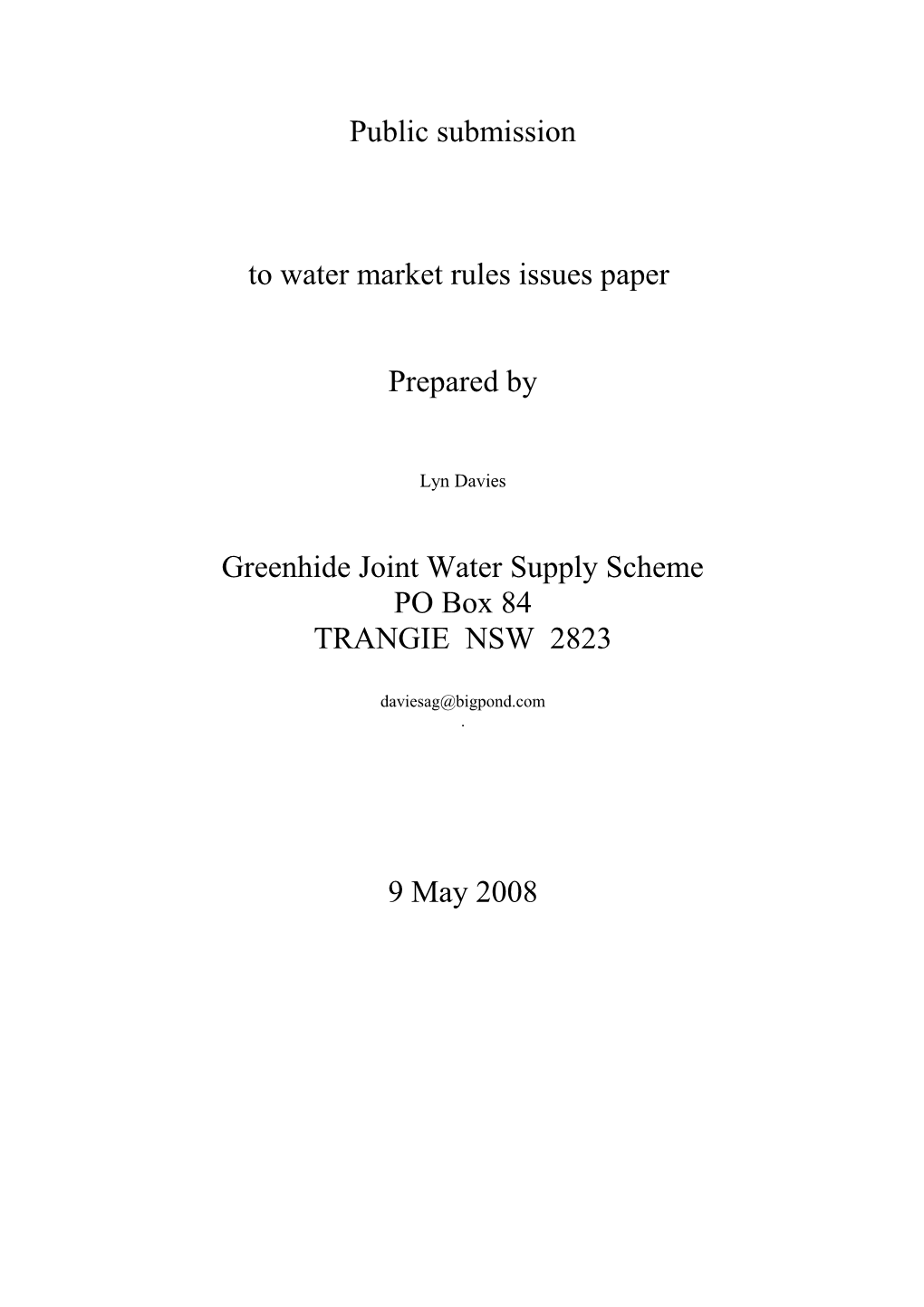 Submission to ACCC on Water Trading