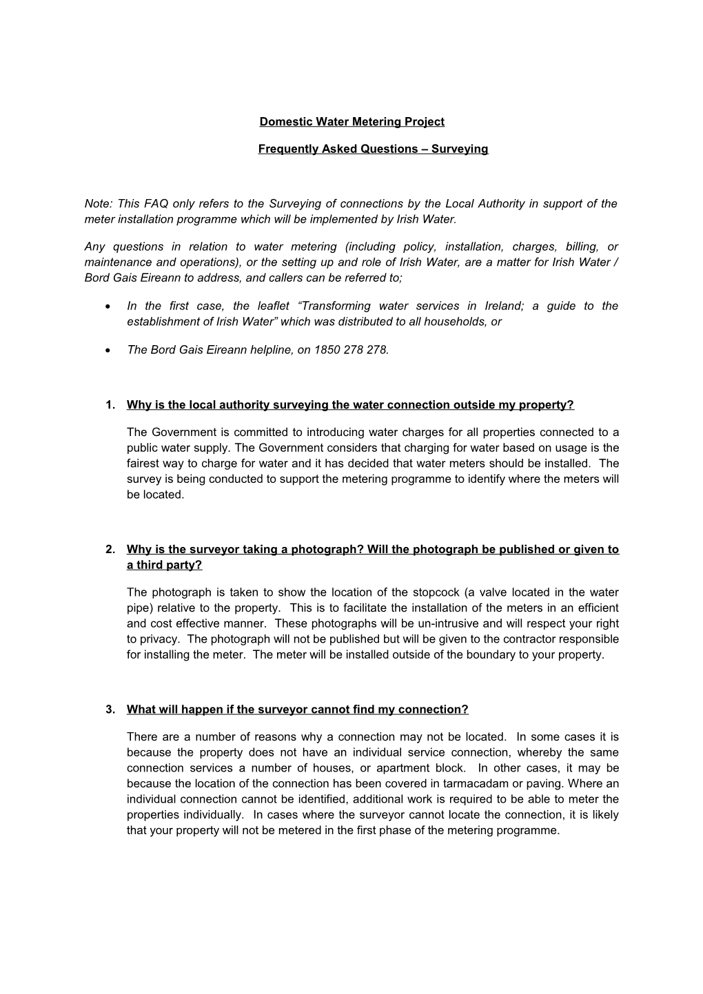 Domestic Metering Project