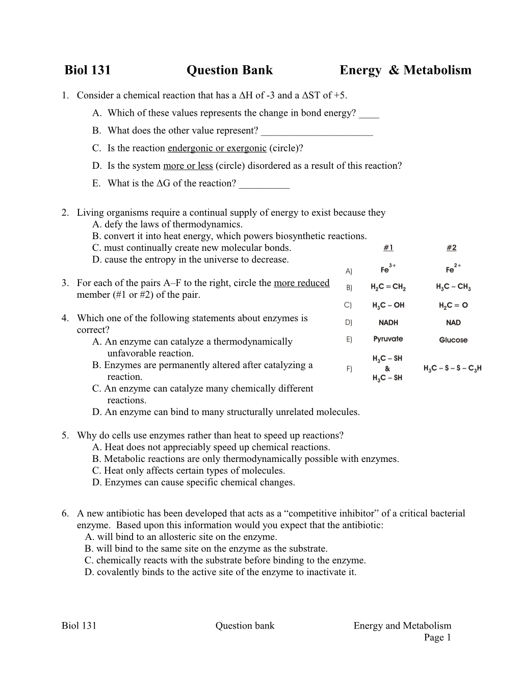 Analytical Questions 1 - Molecular Structure