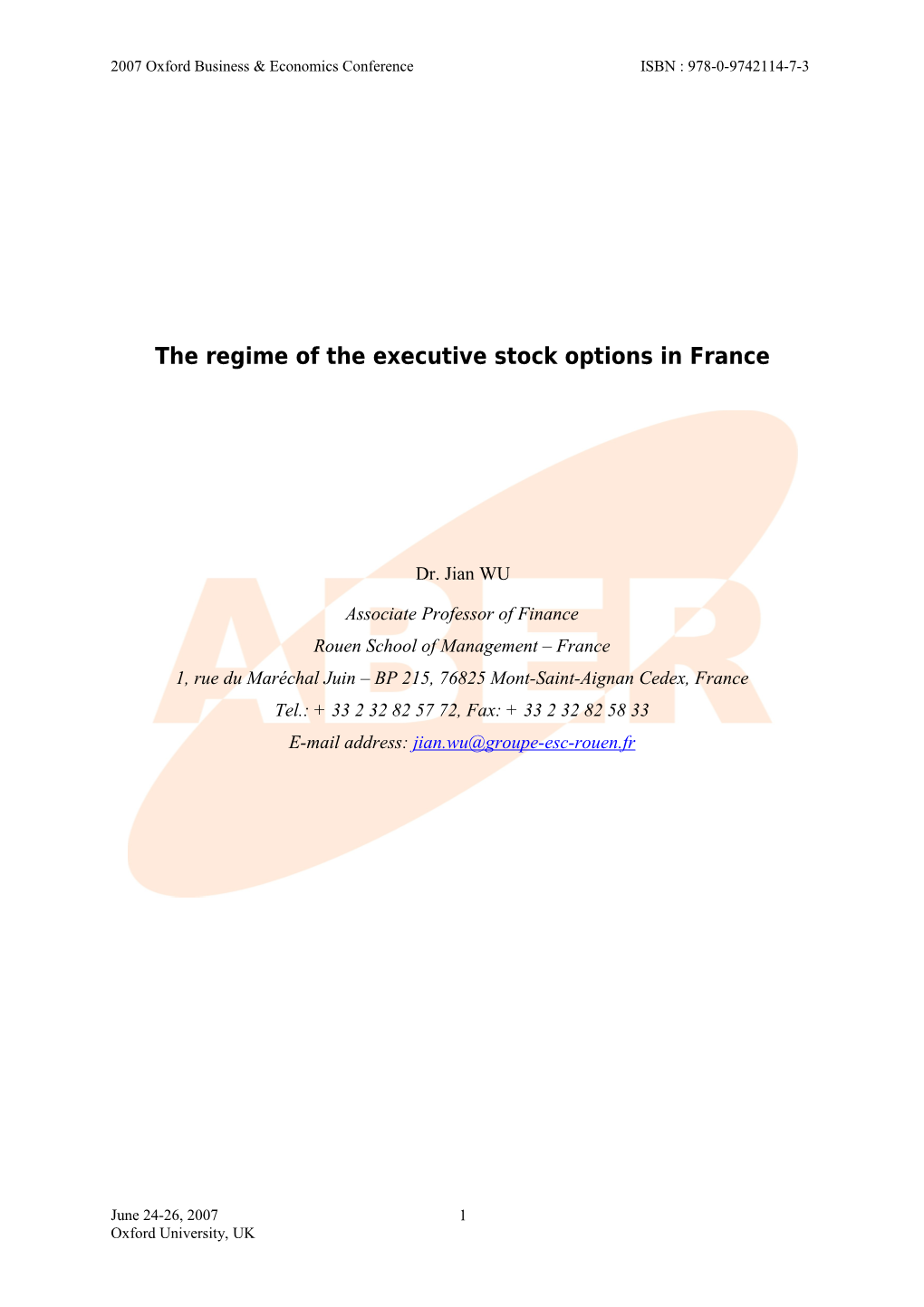 The Regime of the Executive Stock Options in France