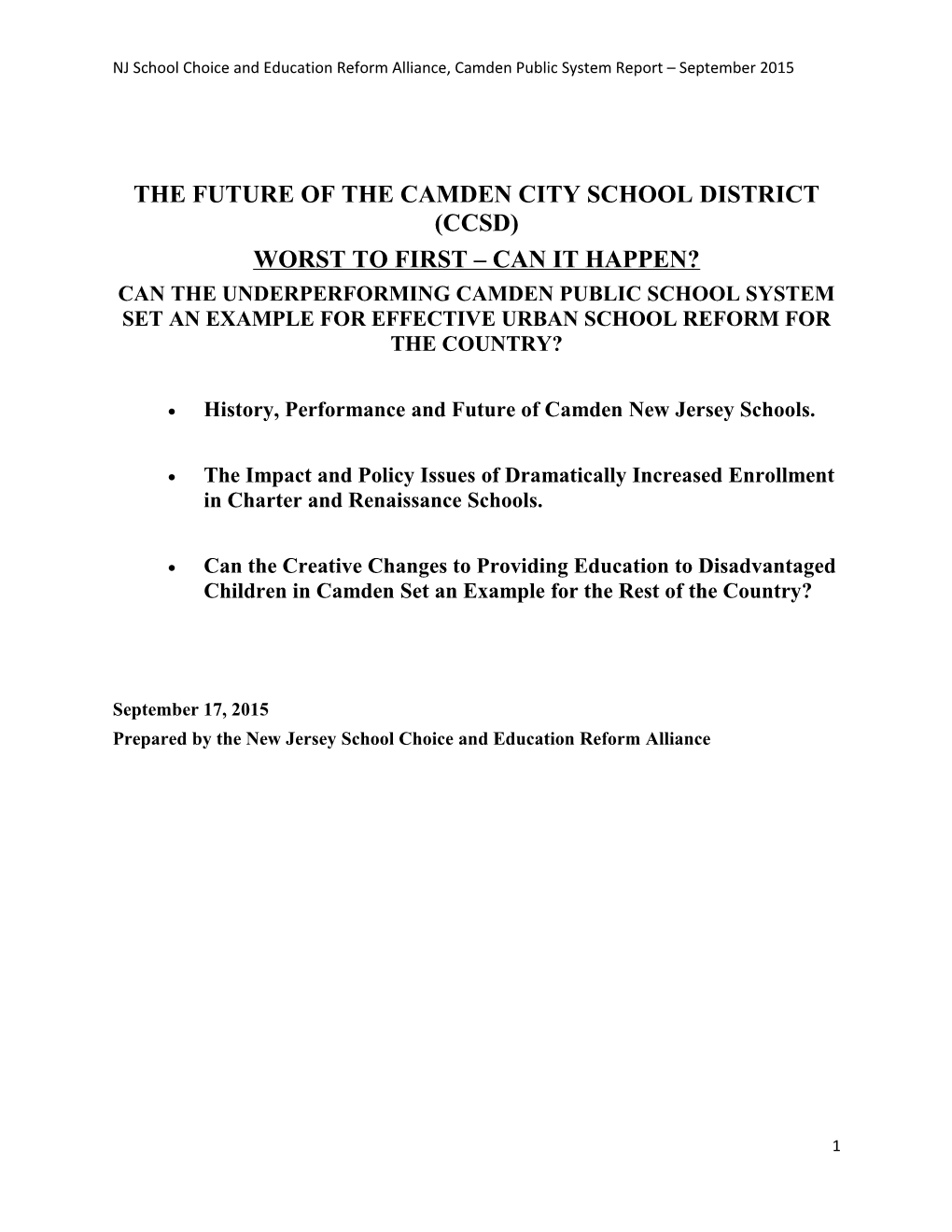 The Future of the Camden City School District (Ccsd)