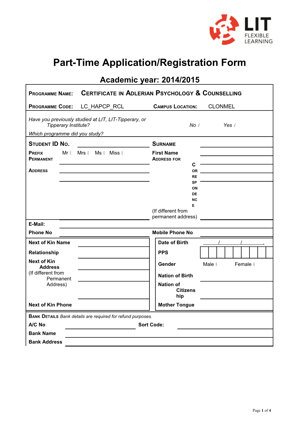 Part-Time Application/Registration Form