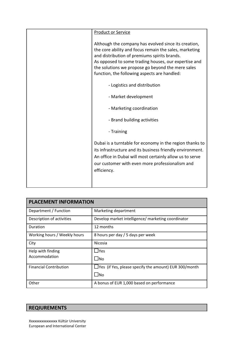 Placement Offer Form
