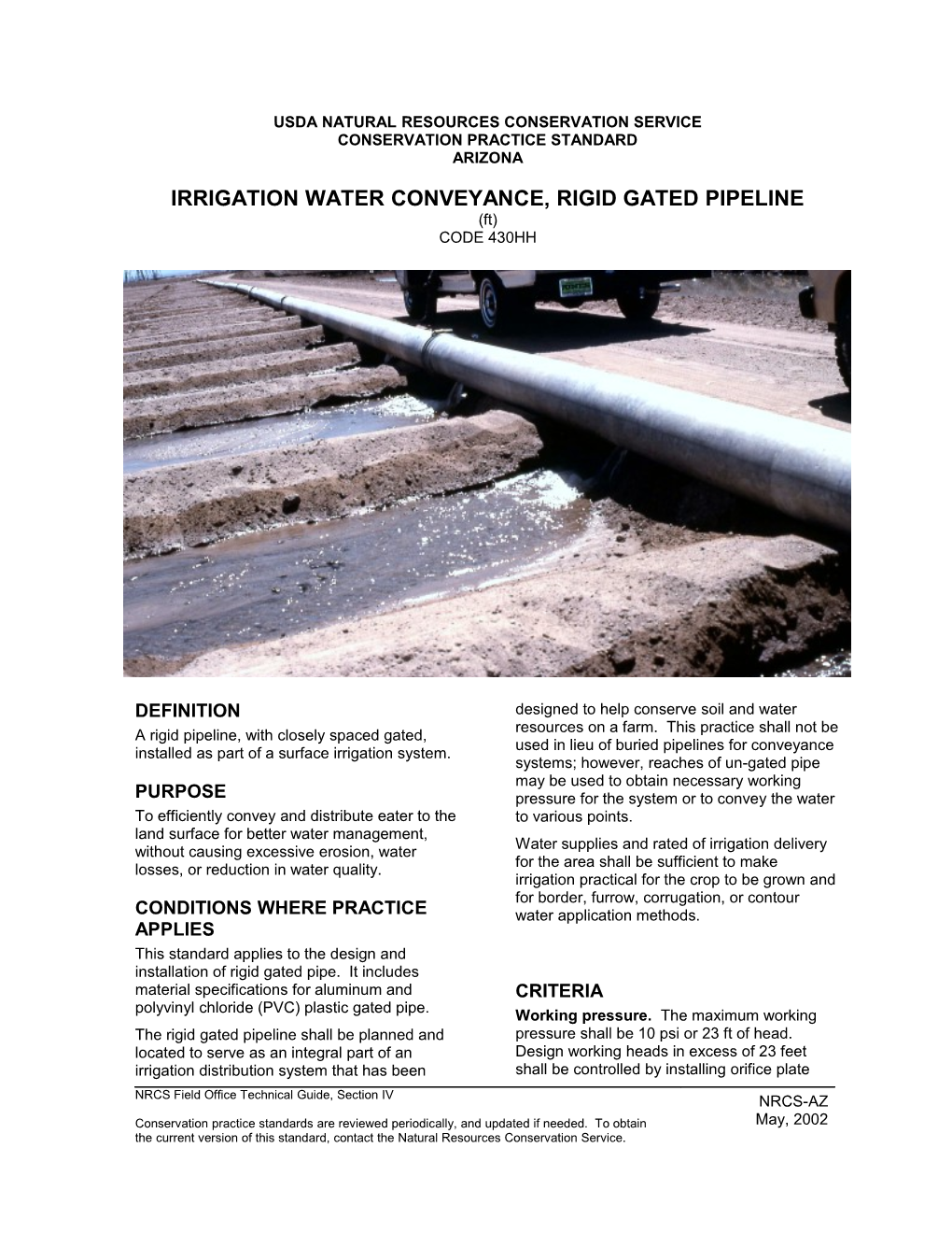 Irrigation Water Conveyance 430-HH