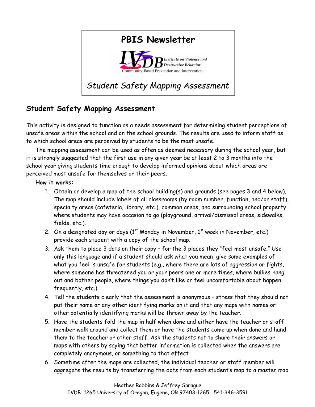 Student Safety Mapping Assessment