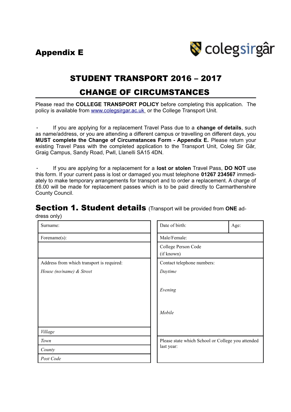 Student Transport 2016 2017