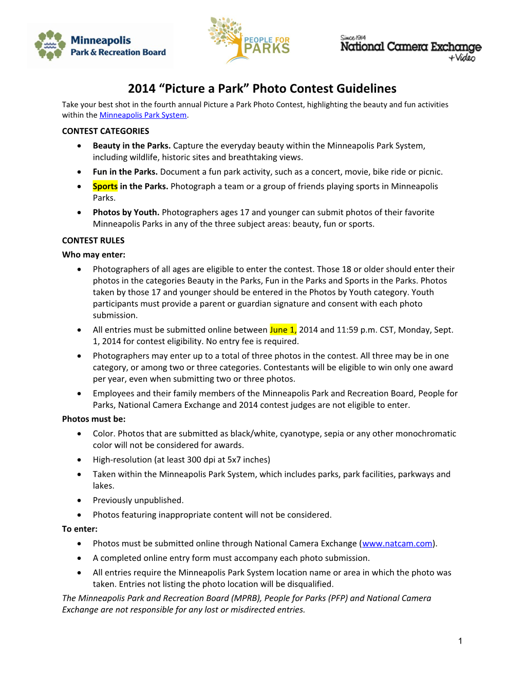 2014 Picture a Park Photo Contest Guidelines
