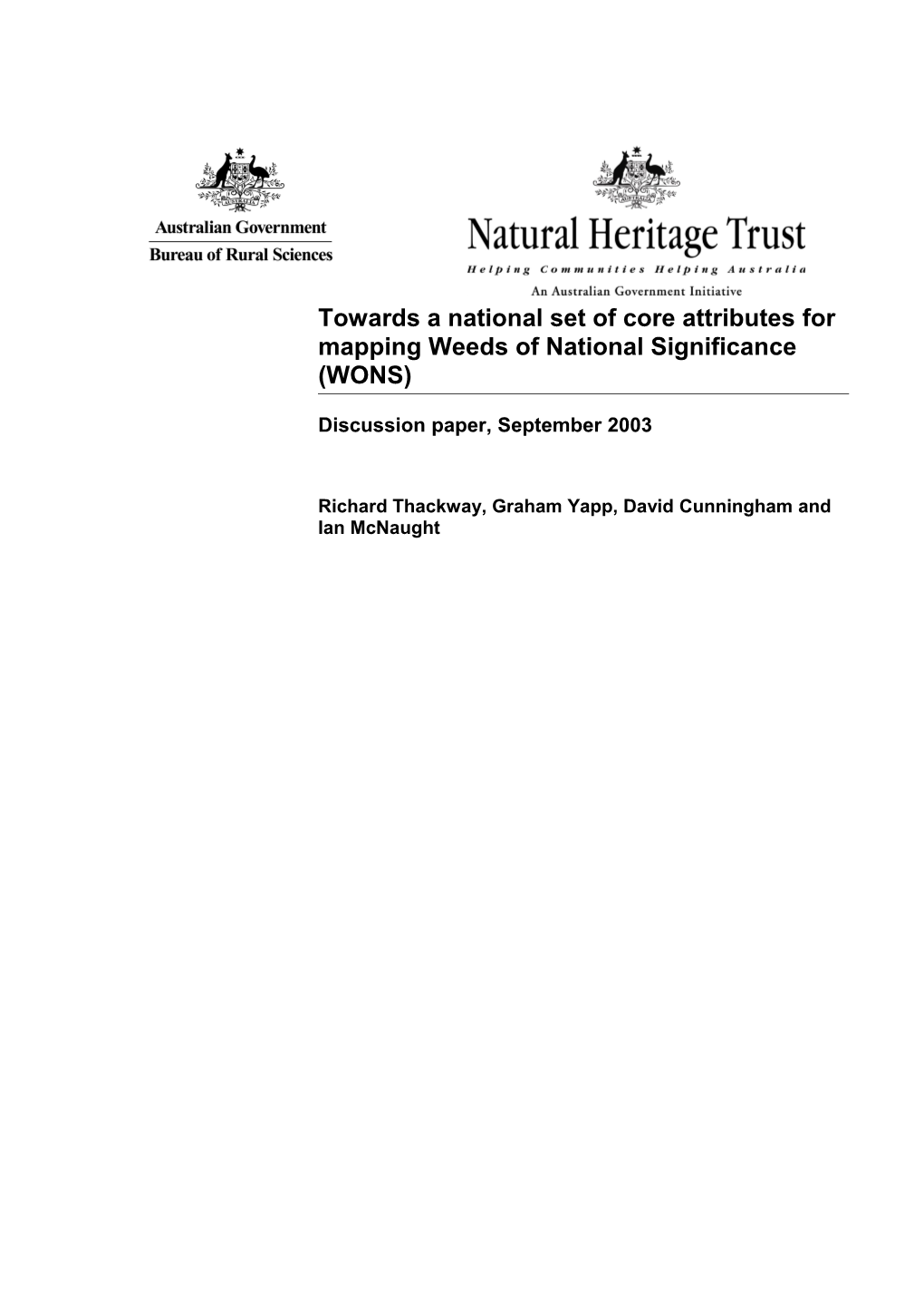 Towards a National Set of Core Attributes for Mapping Weeds of National Significance