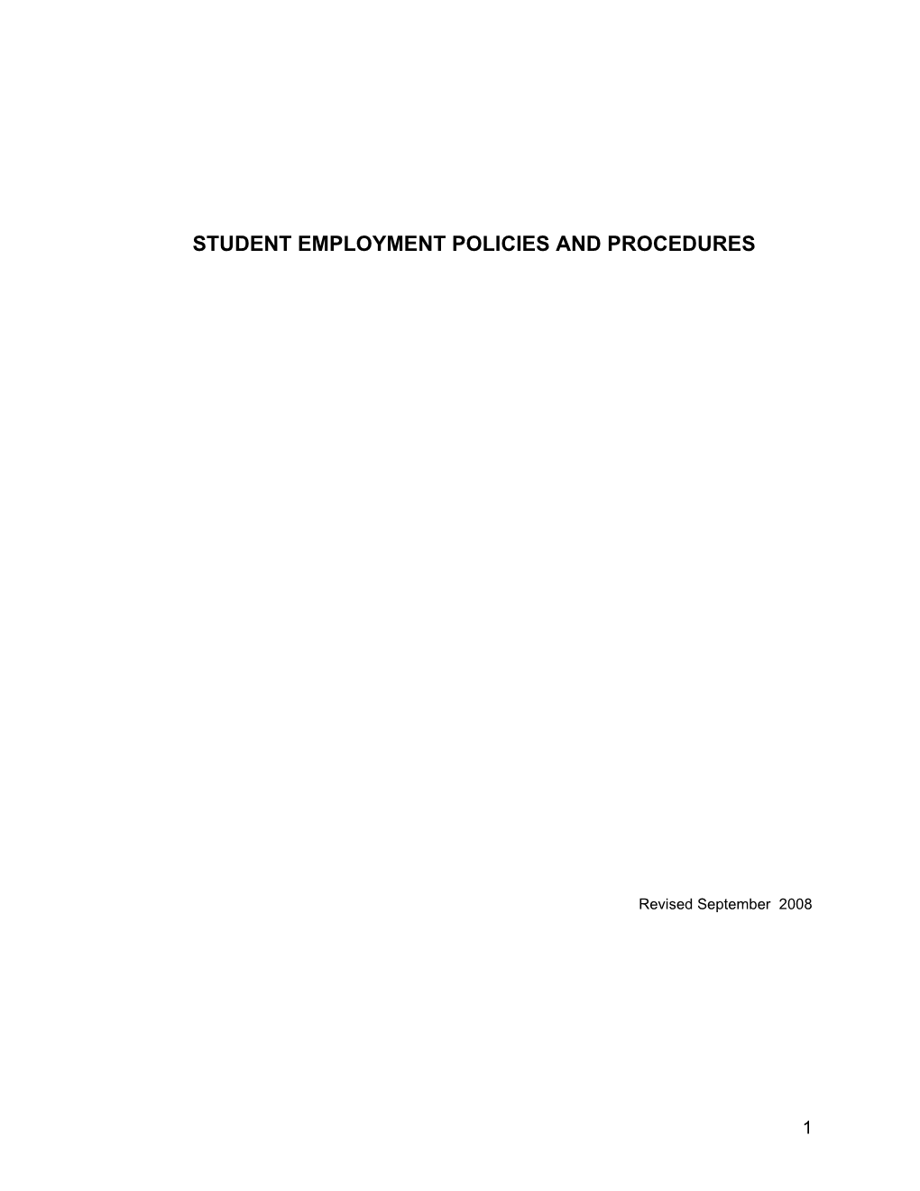 Student Employment Policies and Procedures