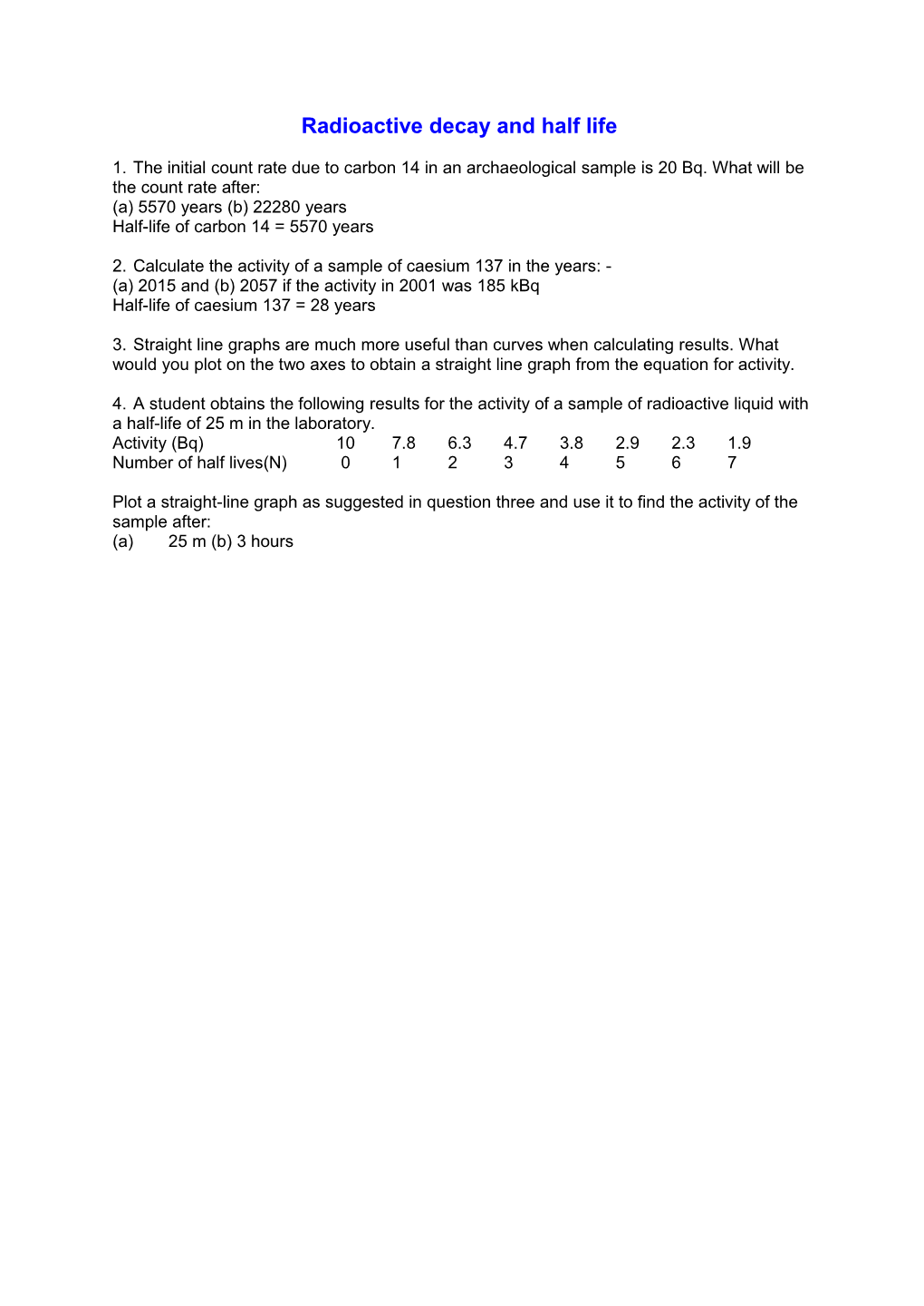 Radioactive Decay and Half Life