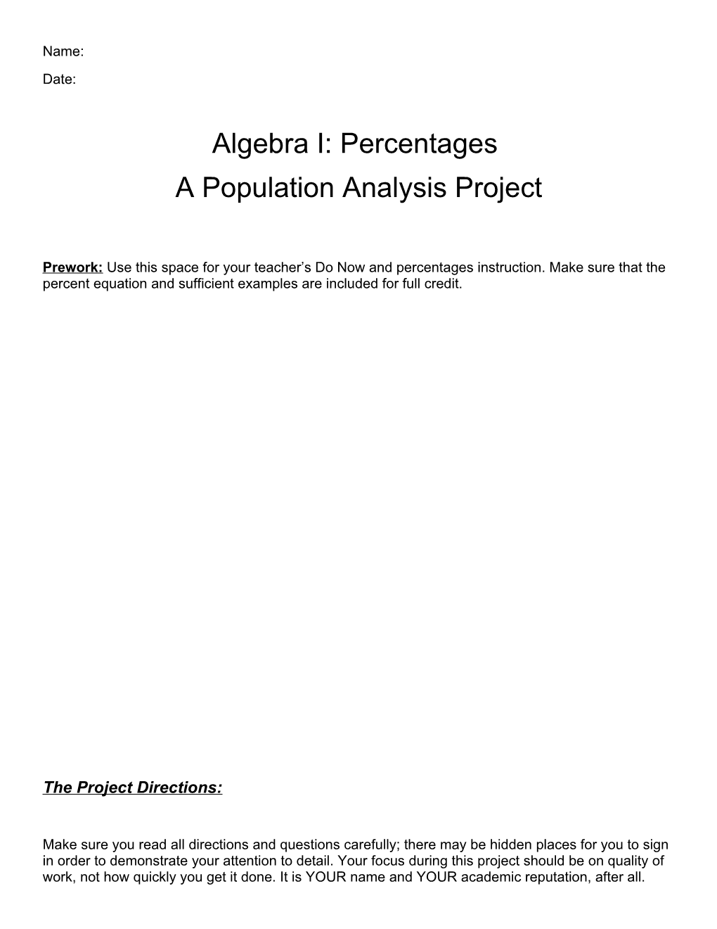 Algebra I: Percentages
