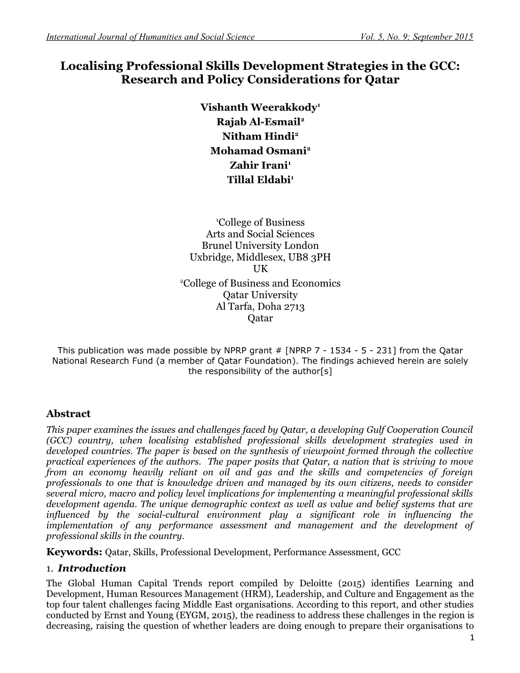 International Journal of Humanities and Social Science Vol. 5, No. 9; September 2015