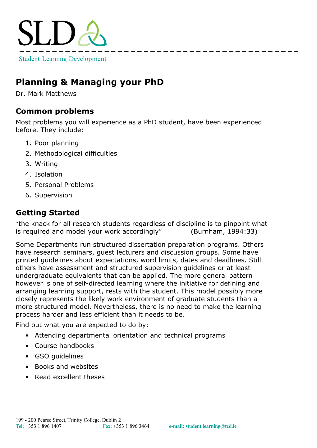 Planning & Managing Your Phd