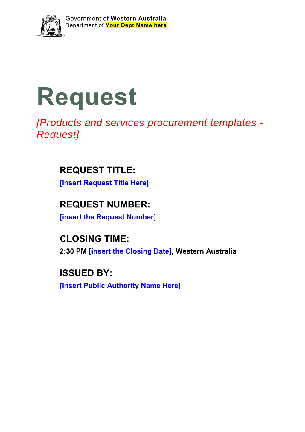 Products and Services Procurement Templates - Request