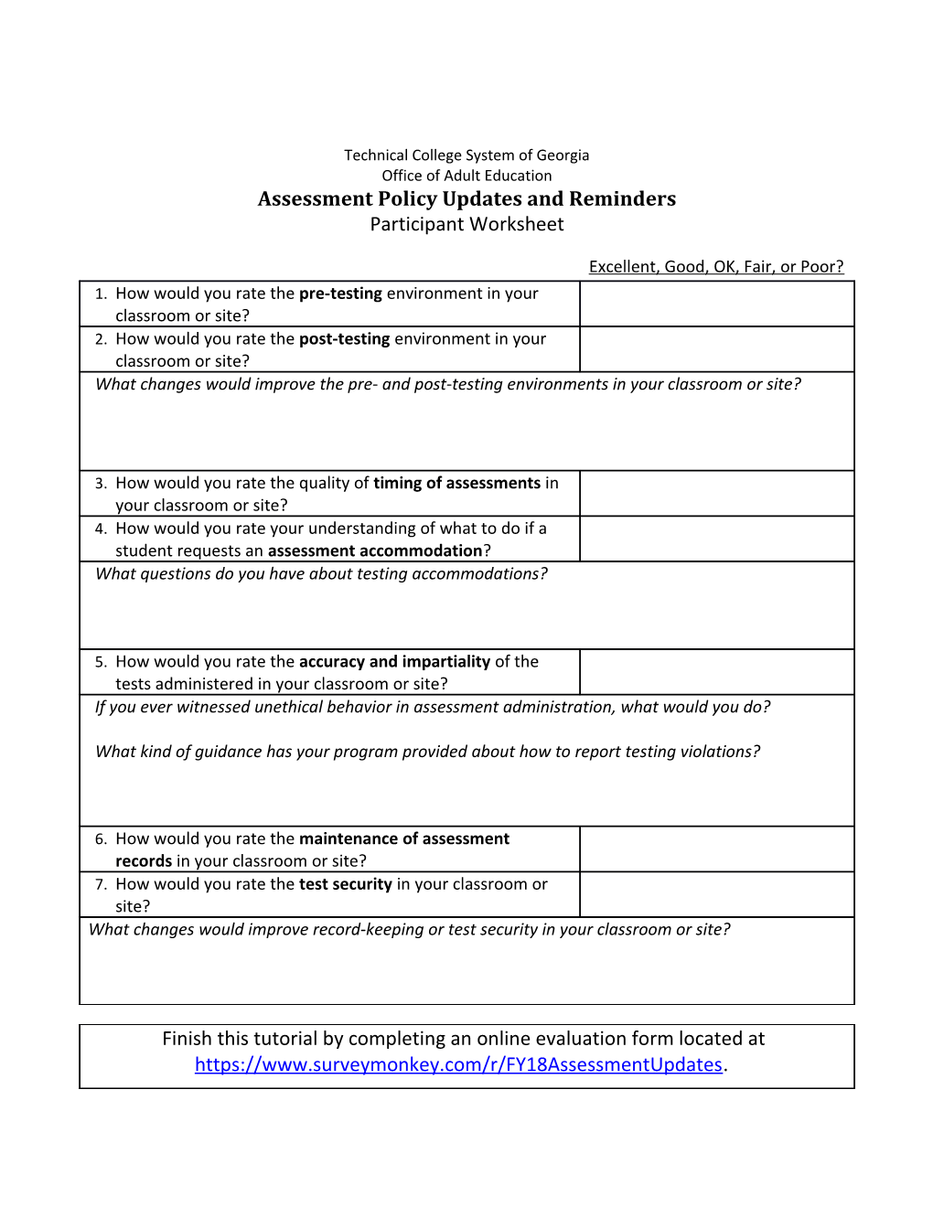 Assessment Policy Updates and Reminders