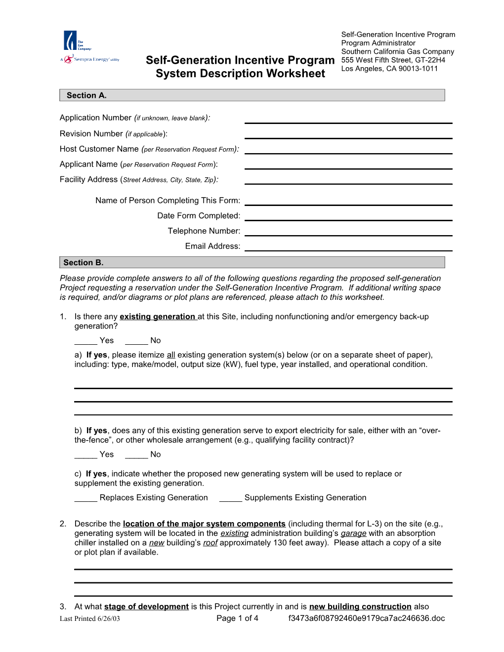 System Description Worksheet