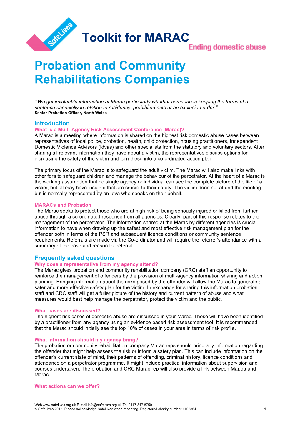 Probation and Community Rehabilitations Companies