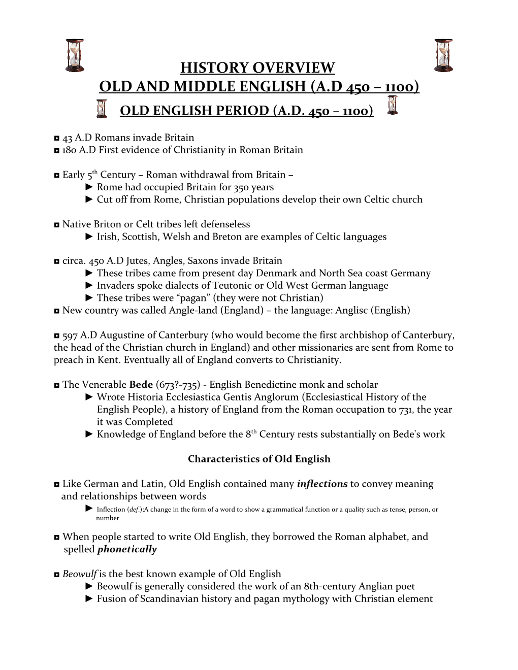 History Overview and Time-Line for Old and Middle English