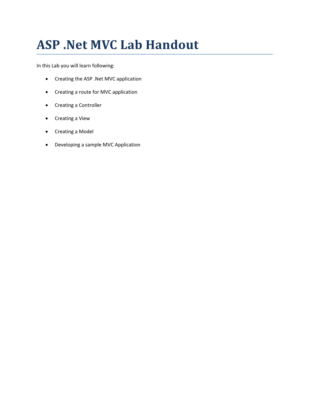 ASP .Net MVC Lab Handout