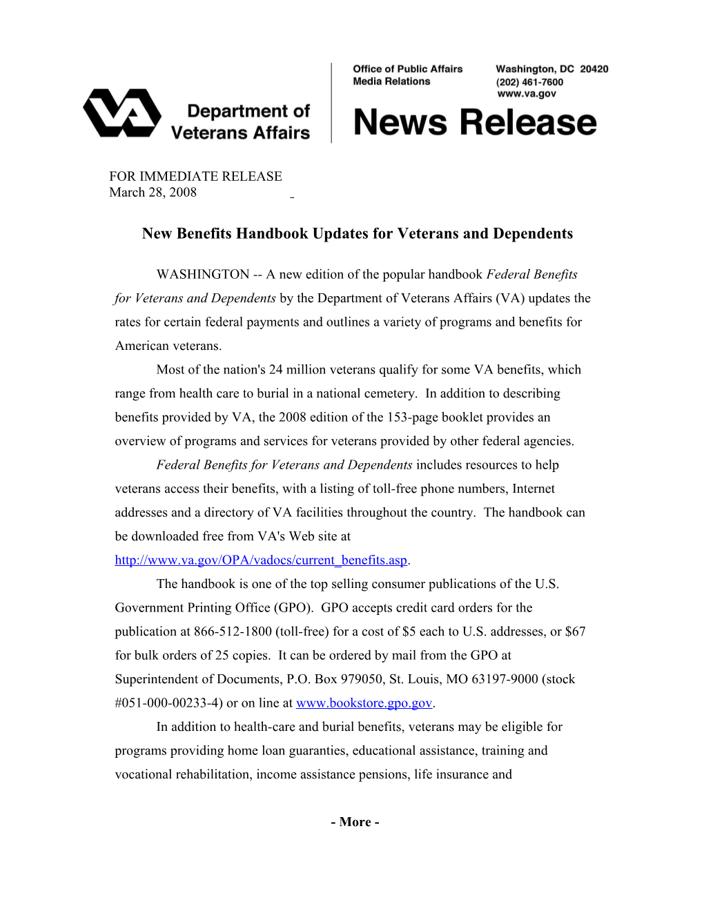 New Benefits Handbook Updates for Veterans and Dependents