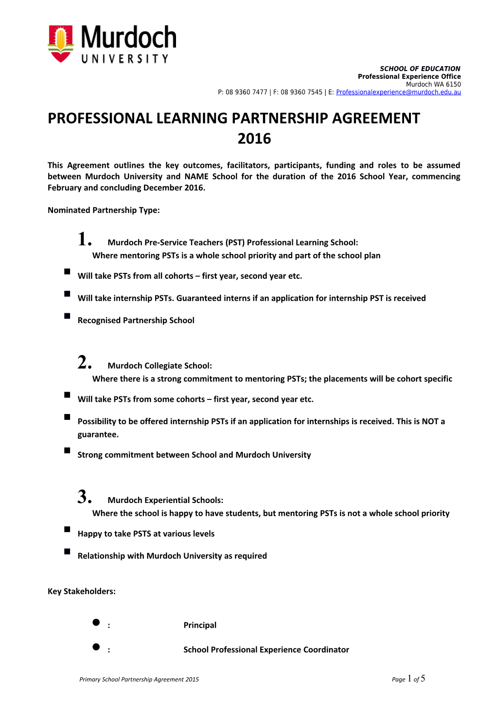 Professional Learning Partnership Agreement