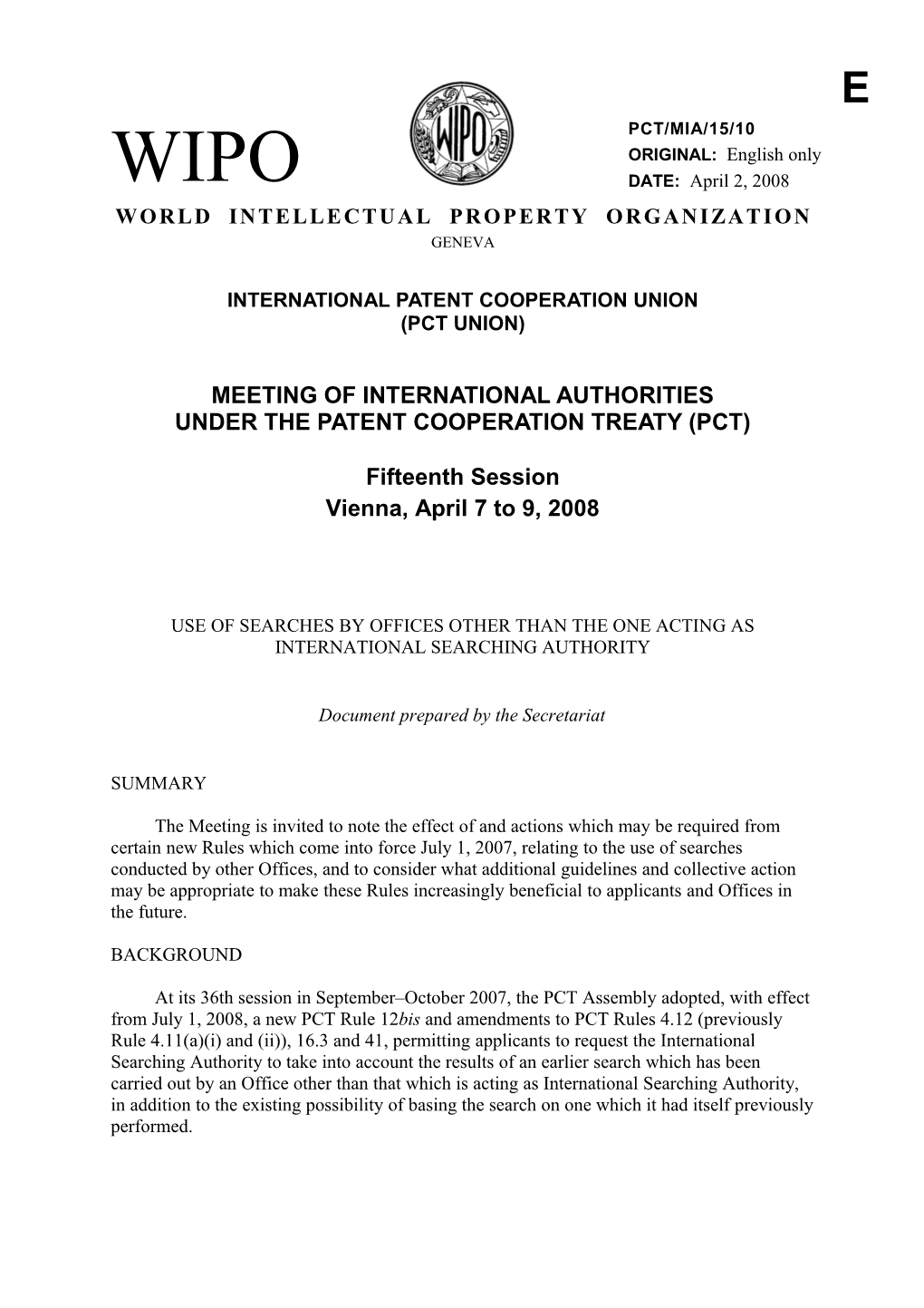 International Patent Cooperation Union (Pct Union) s7