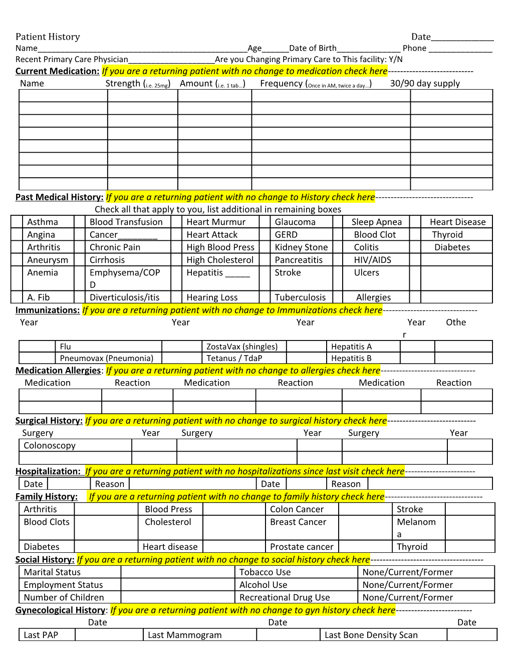 Clark Clinic Patient History