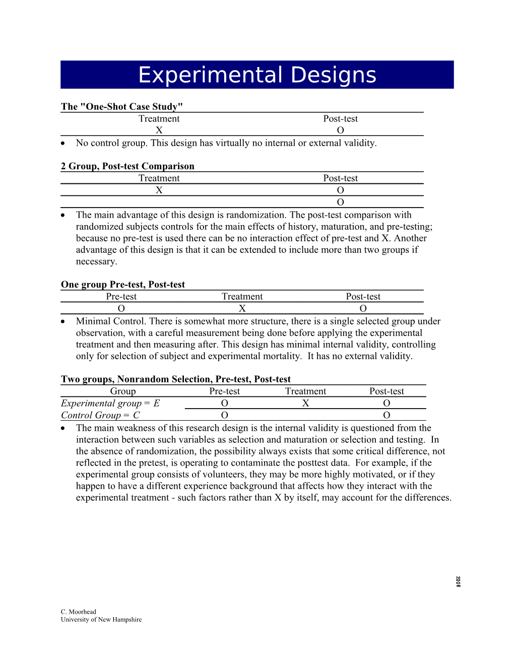 Types Of Experimental Designs Handout